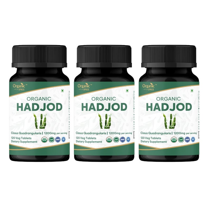 ORGANIC SPREE HADJOD - CISSUS 120 Tablets | Cissus Quadrangularis (Hadjod) | USDA Organic Certified | Organic and Natural 120tab - Pack of 3